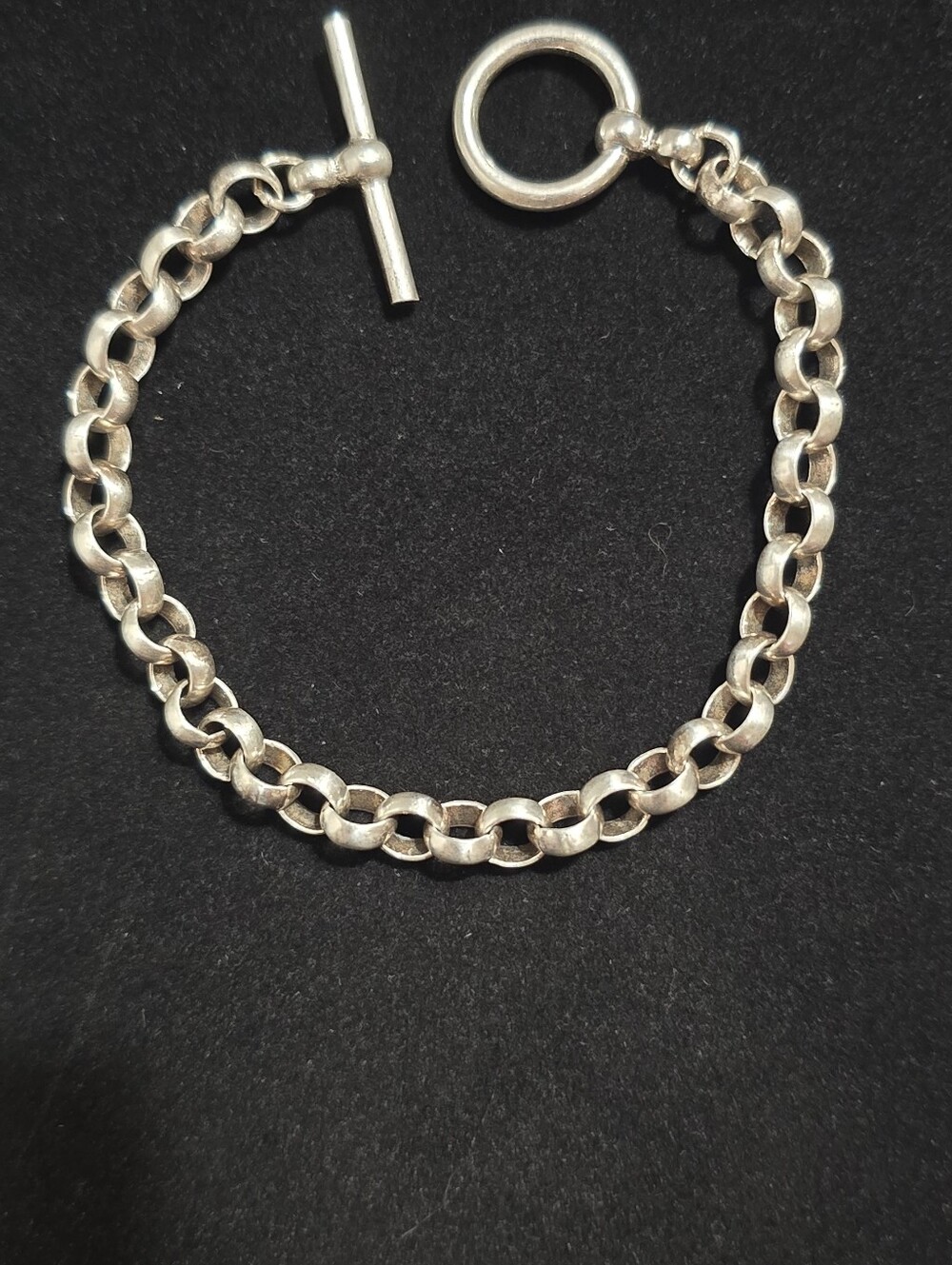 Vintage 7.25 Inch Round Link Toggle Bracelet 925